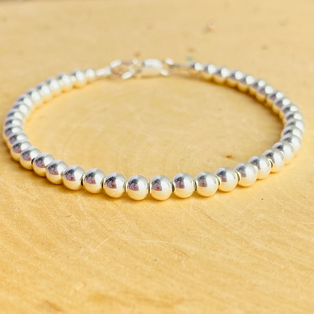925 Solid Sterling Silver ball Beaded Bracelet